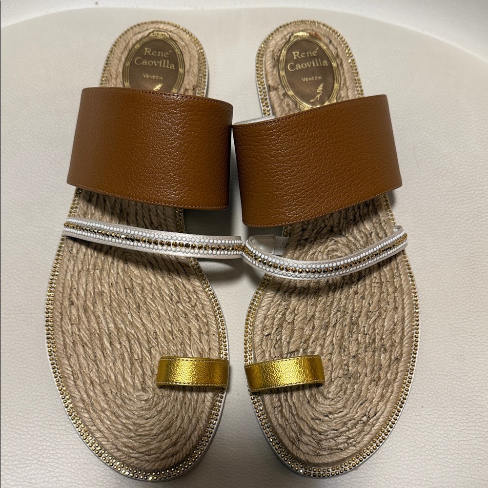 Rene Caovilla Tan and Gold Women's Sandals